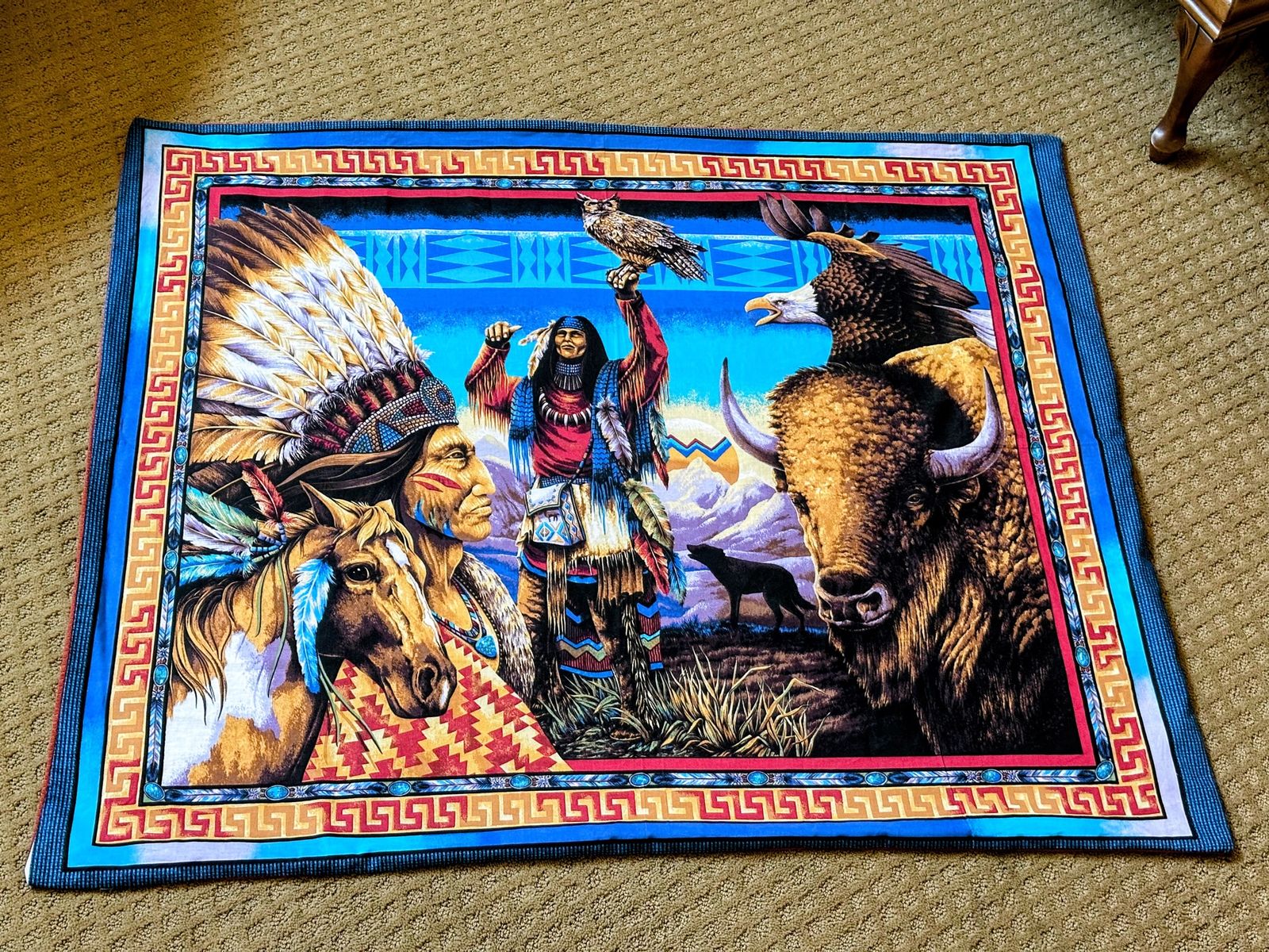 Native American Style Wolf, Eagle, Buffalo, Horse, Chief Tapestry