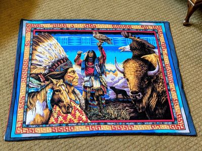 Native American Style Wolf, Eagle, Buffalo, Horse, Chief Tapestry