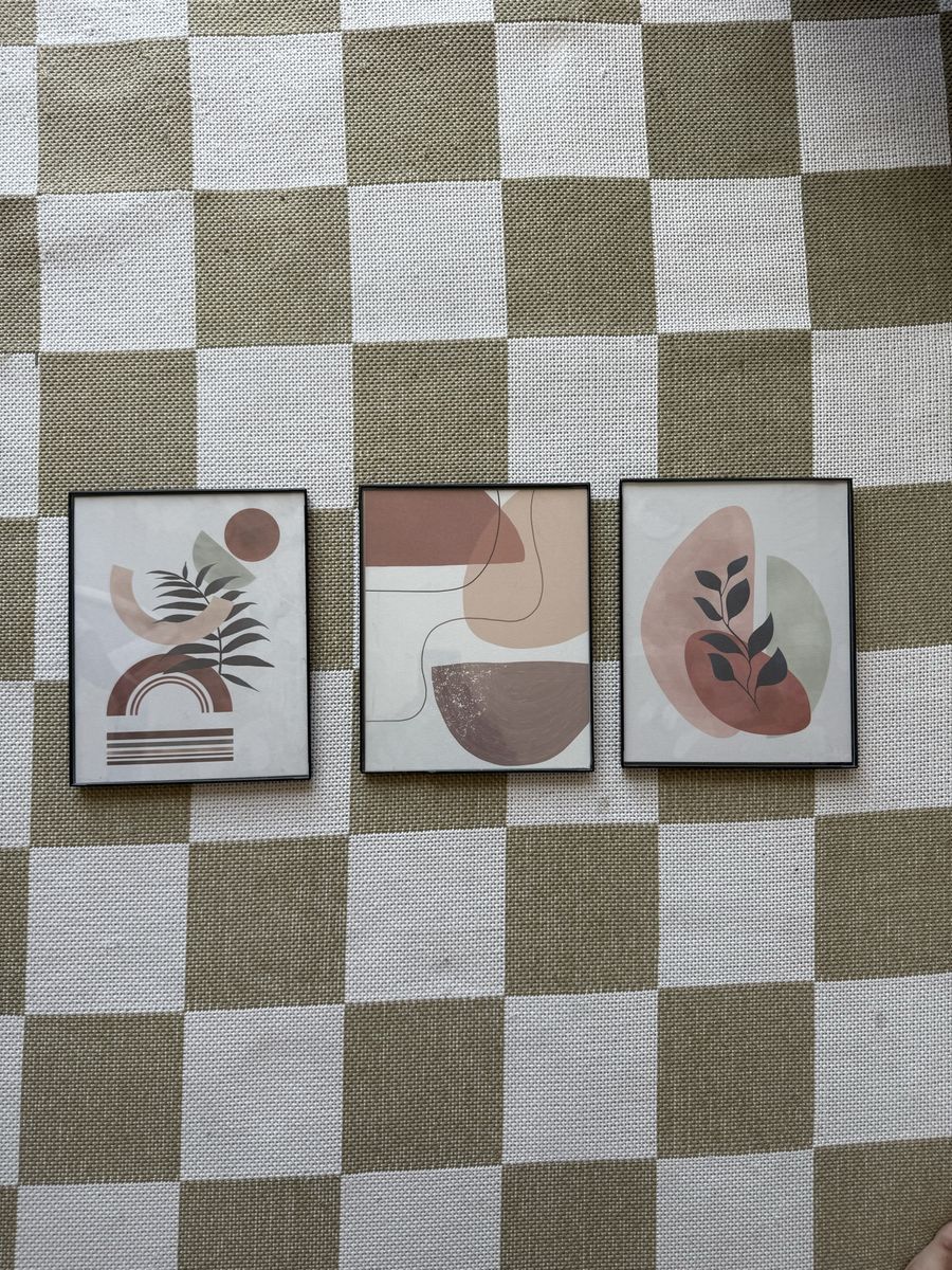 Set of 3 Boho Abstract Leaf Wall Art Prints in Black Frames - Earth Tones Minimalist Decor (8x10”)