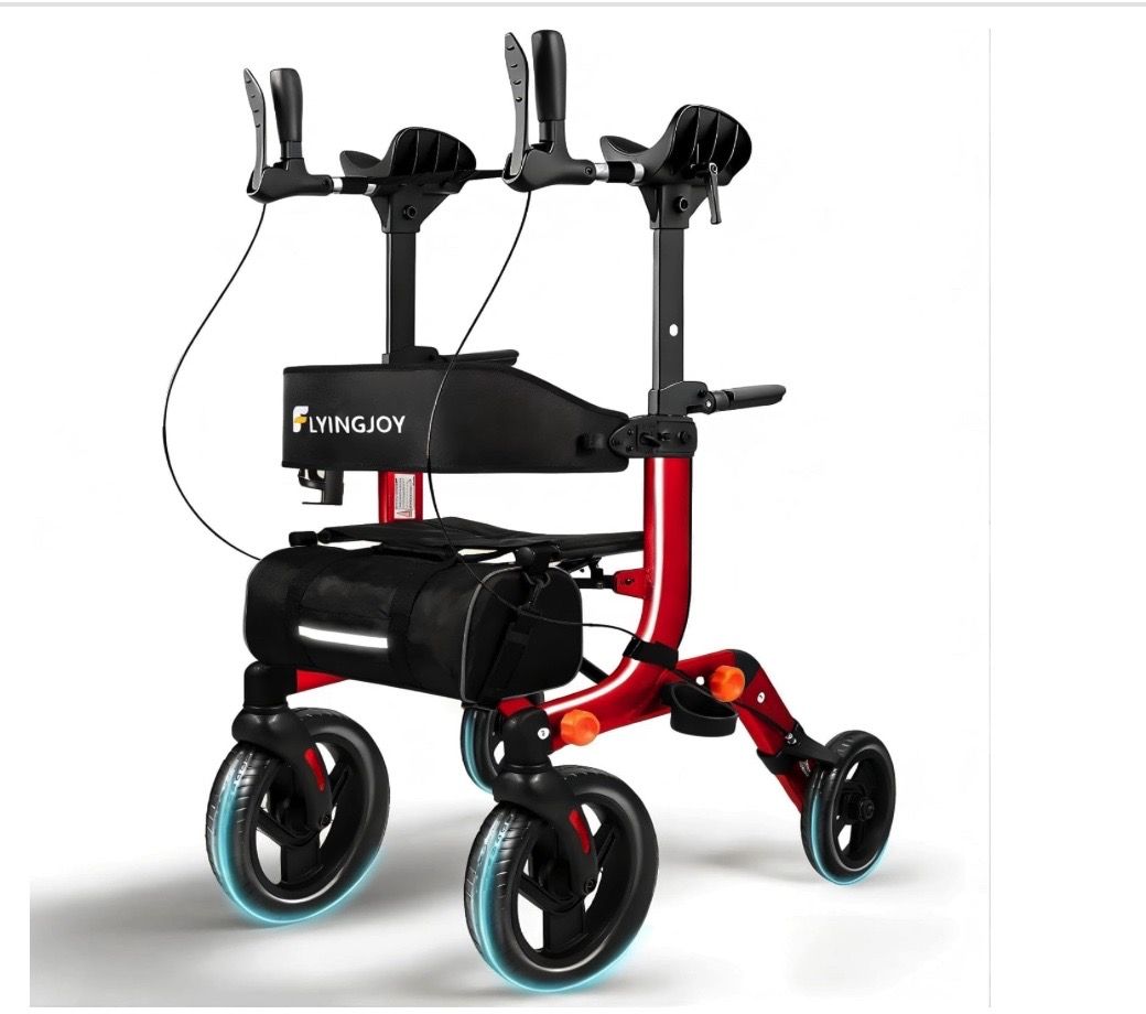 FlyingJoy 9274B-Black Upright Rollator Walker, 300lb Capacity, All-Terrain, Foldable, with Seat