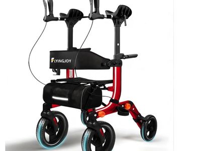 FlyingJoy 9274B-Black Upright Rollator Walker, 300lb Capacity, All-Terrain, Foldable, with Seat