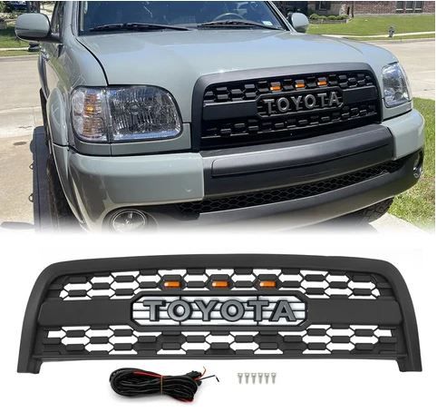 Toyoto Tundra 1st Gen TRD Grille w/LED Amber Lights 2003-2006 Matte Black/Grey Letters