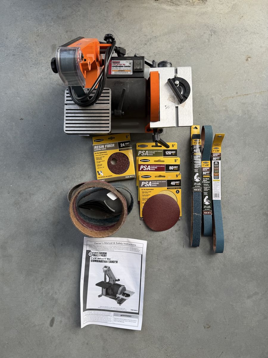 Central Machinery 1" x 30" Belt & 5" Disc Sander – Complete Bundle with Extras