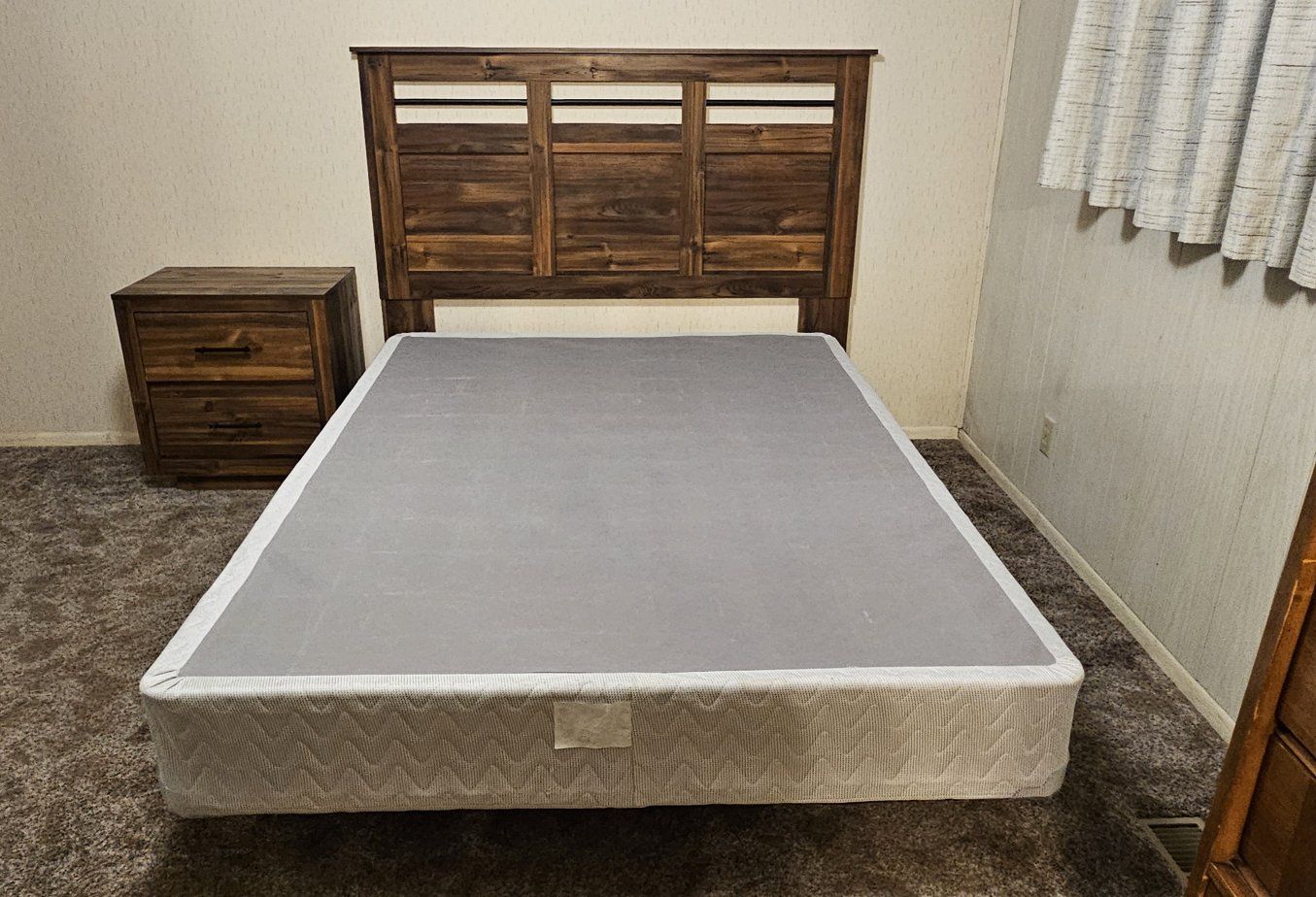 Queen Bed Frame + Box Spring + Nightstand