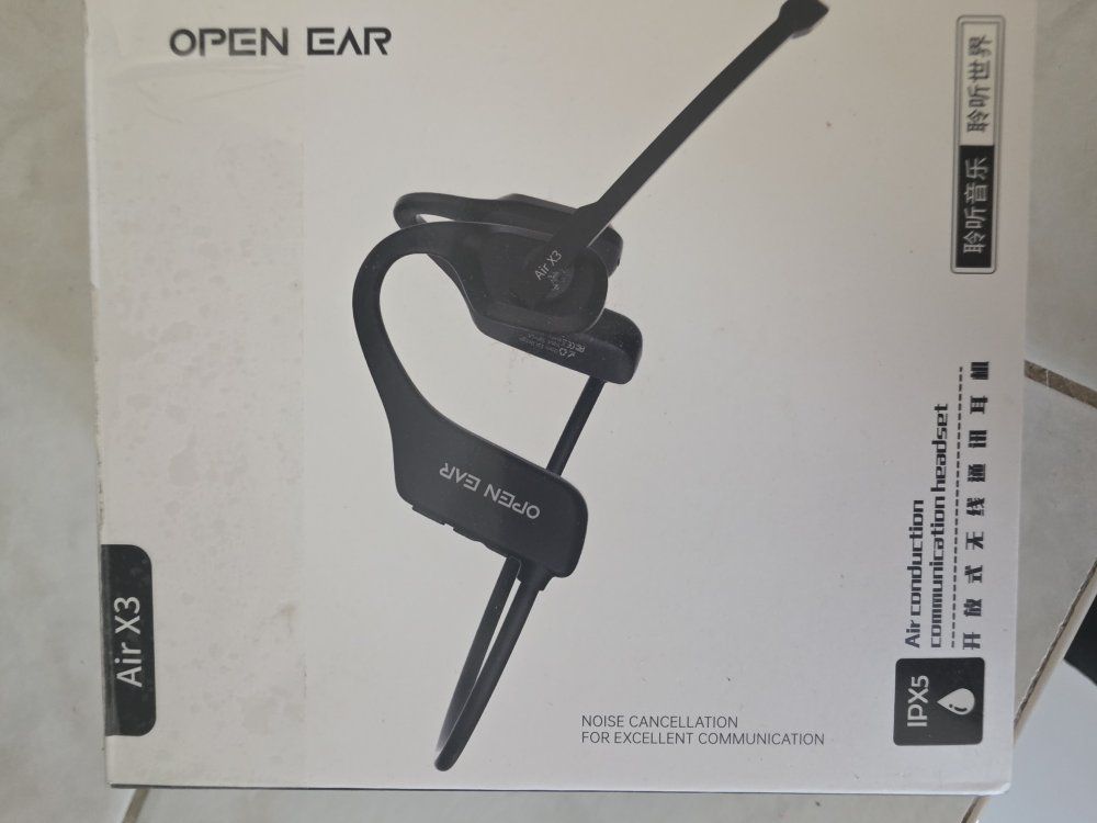 Open Ear Air X3 Bone Conduction Bluetooth Headset with Boom Mic, IPX5, 6-Hour Playtime