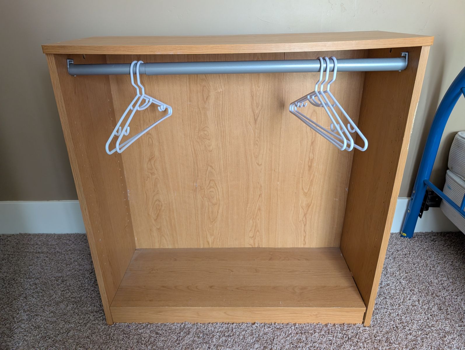 Open Wood Wardrobe / Clothing Hanging Cabinet – Includes Hangers