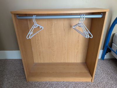 Open Wood Wardrobe / Clothing Hanging Cabinet – Includes Hangers