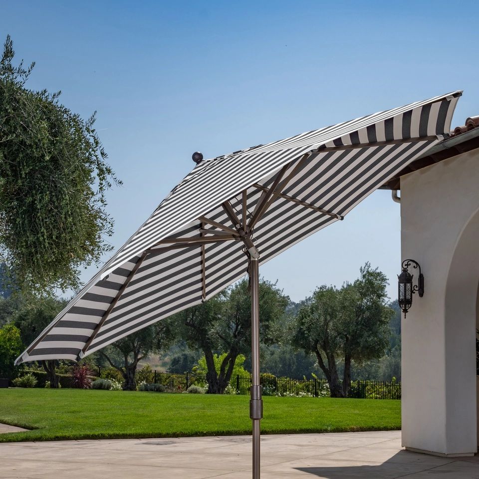 SunVilla 11’ Round Cabana Stripe Aluminum Market Umbrella, Beige #98106