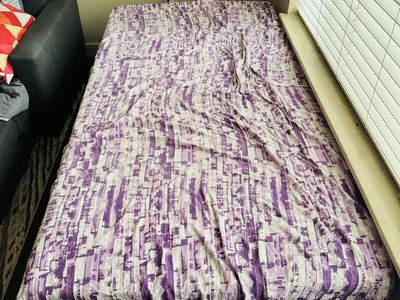 Used Twin Size Mattress and Bed Frame Set - Purple Cover Included