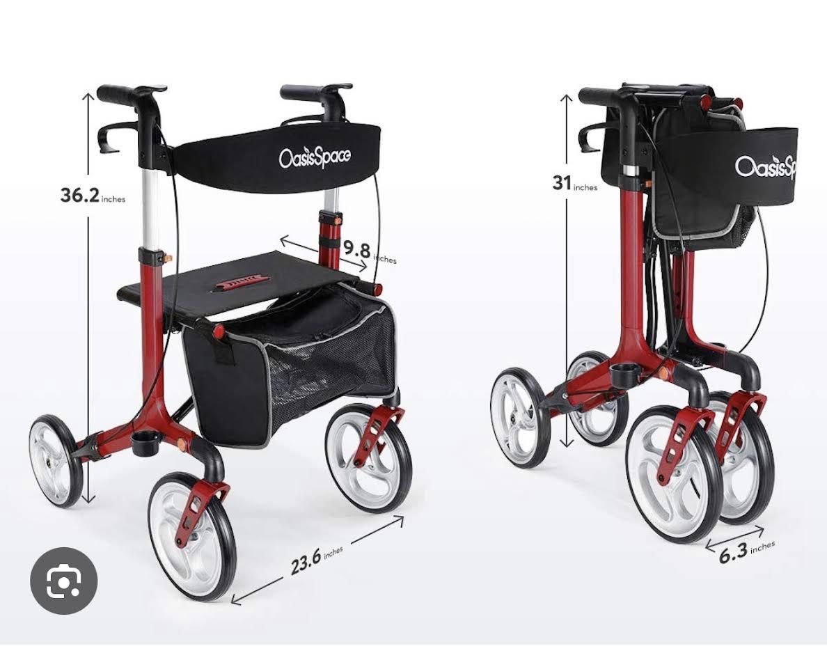 OasisSpace NEW rollator walker extra large front wheels for ease of mobility  RED