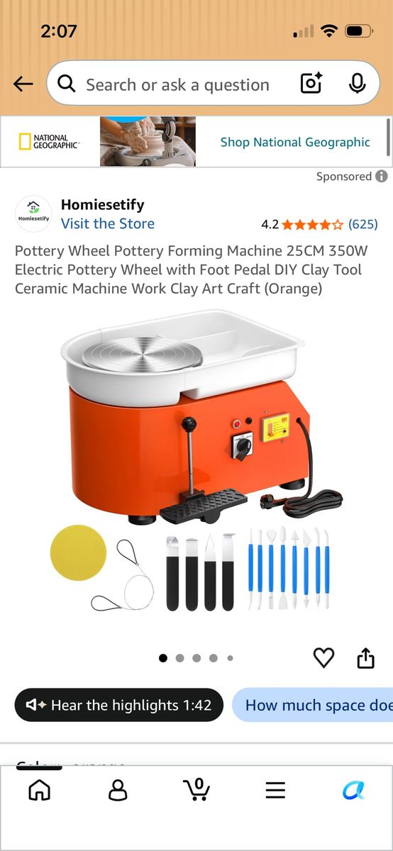 Vivohome Electric Pottery Wheel with Foot Pedal & Clay Tools (Orange)