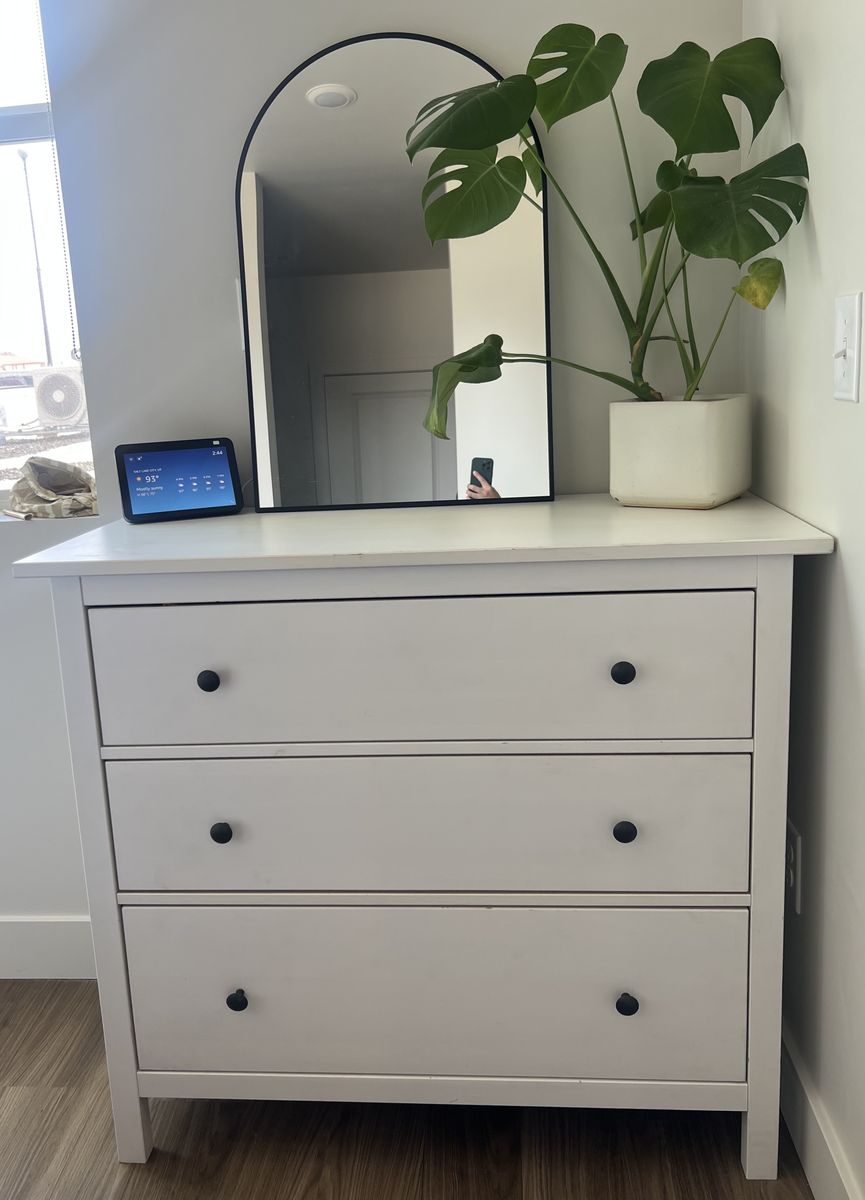 IKEA Hemnes White 3-Drawer Dresser Chest with Black Knobs - Solid Wood Design