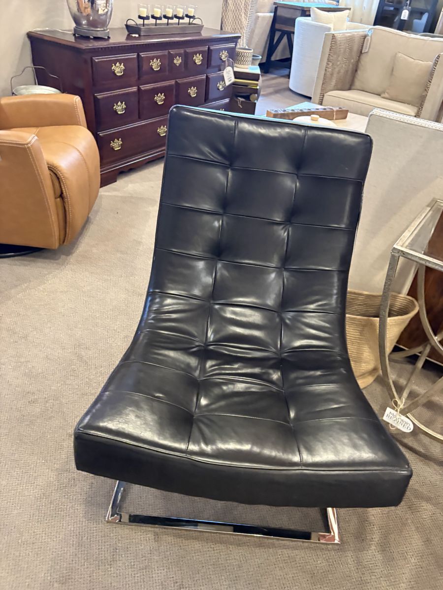 Modern Black Tufted Lounge Chair – Chrome Base