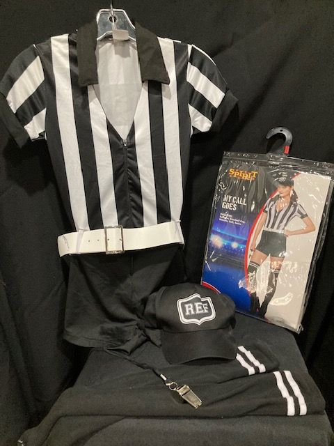 SPIRIT Halloween 5-piece REFEREE Costume  Size ADULT XS  includes romper, hat, whistle, belt, socks   $30