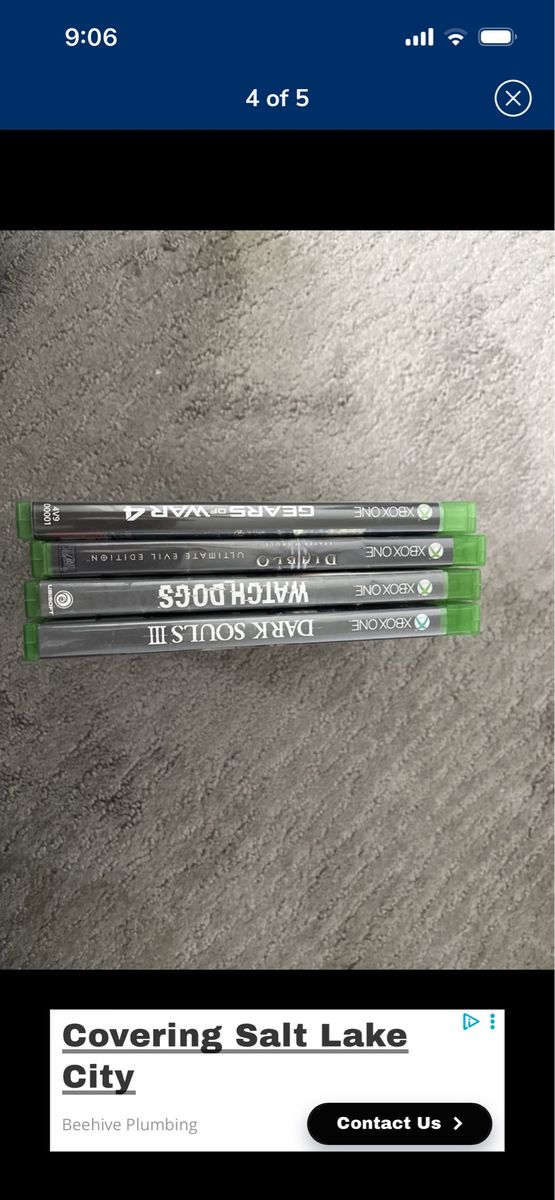 Xbox box and games