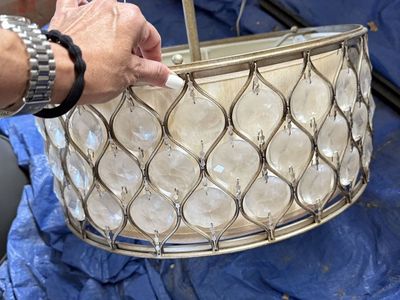 Chandelier Drum Light Fixture with Beaded Crystals and Champagne Finish