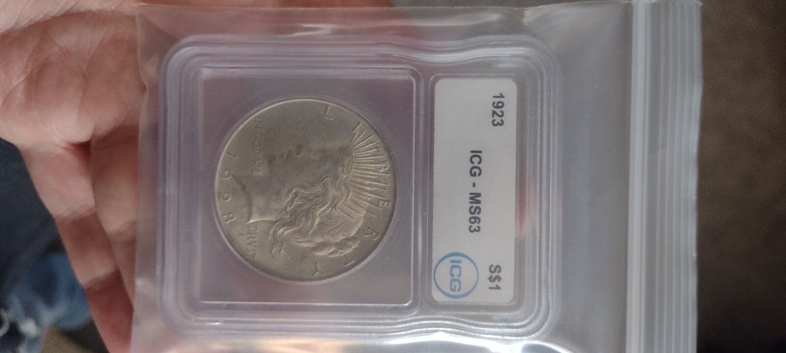 1923 ICG MS63 silver piece dollar