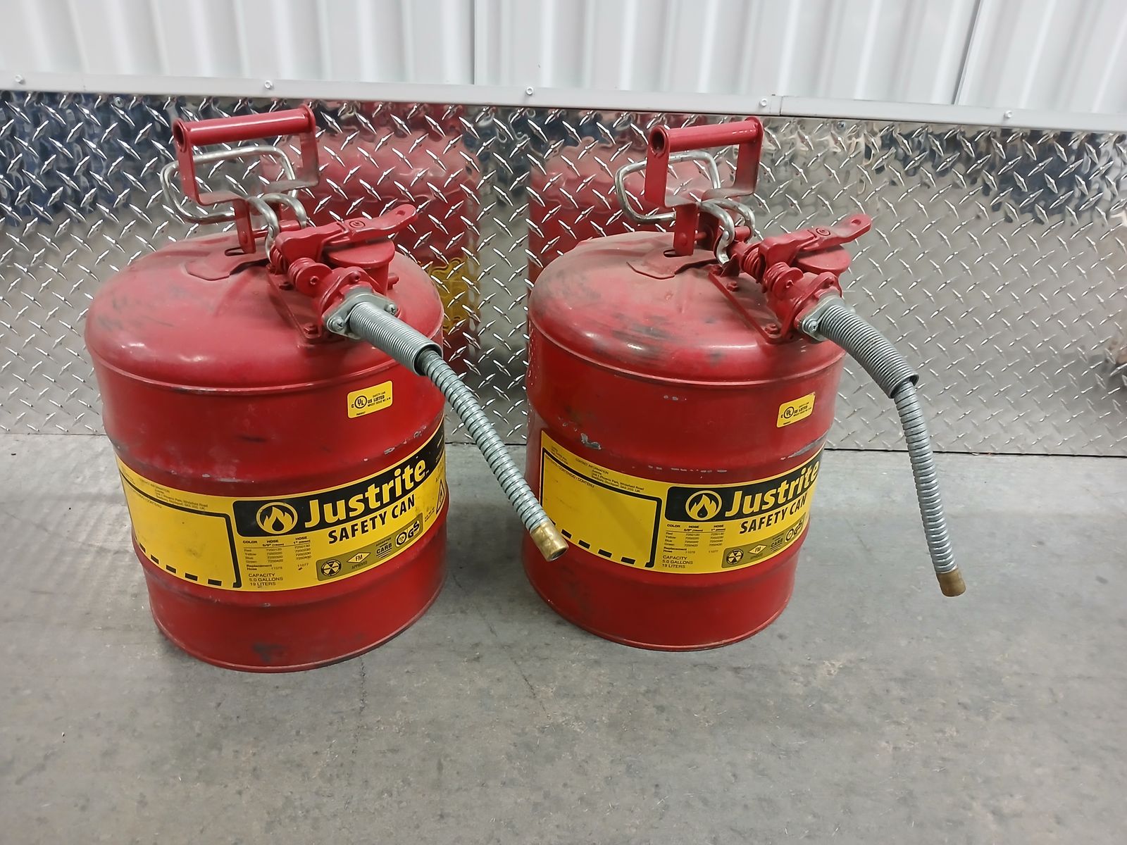 2 DOT Approved Justrite 5 GALLON GAS CANS
