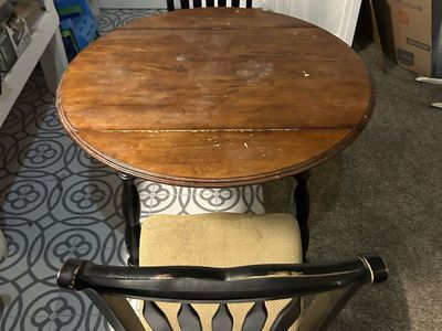 Vintage Drop Leaf Dining Table with 2 Chairs - Solid Wood, Black & Brown