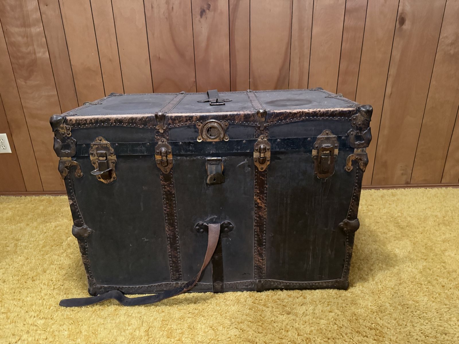 Vintage Steamer Trunk with metal and leather accents
