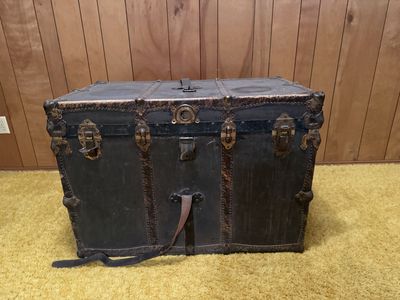 Vintage Steamer Trunk with metal and leather accents