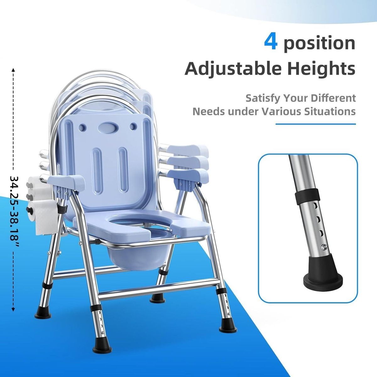 Adjustable Folding Bedside Commode Chair  blue