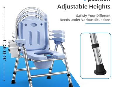 Adjustable Folding Bedside Commode Chair blue