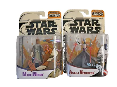 NEW - Star Wars - Asajj Ventress & Mace Windu - Cartoon Network 2003 Set Of 2