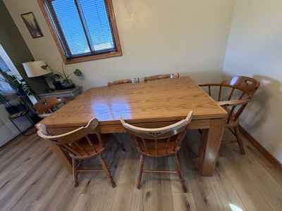 Solid Oak Dining Room Table Set with 6 Chairs