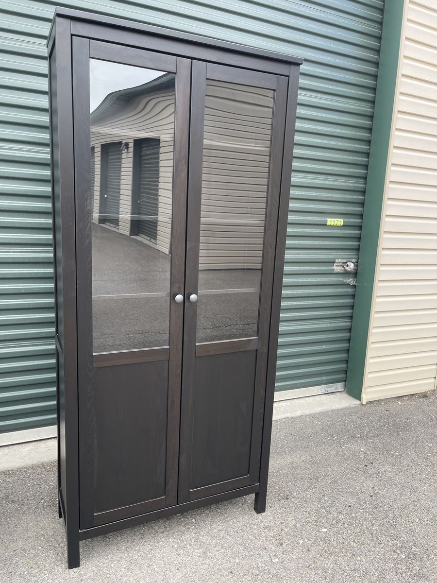 IKEA HEMNES Glass-Door Cabinet - Black-Brown