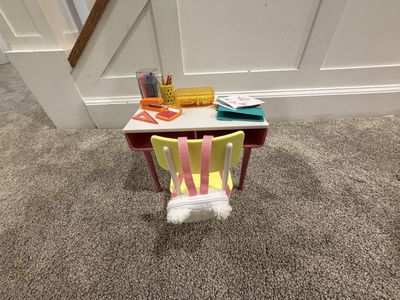 Our Generation Doll Desk and Chair Set with Mini School Supplies and Fuzzy Backpack