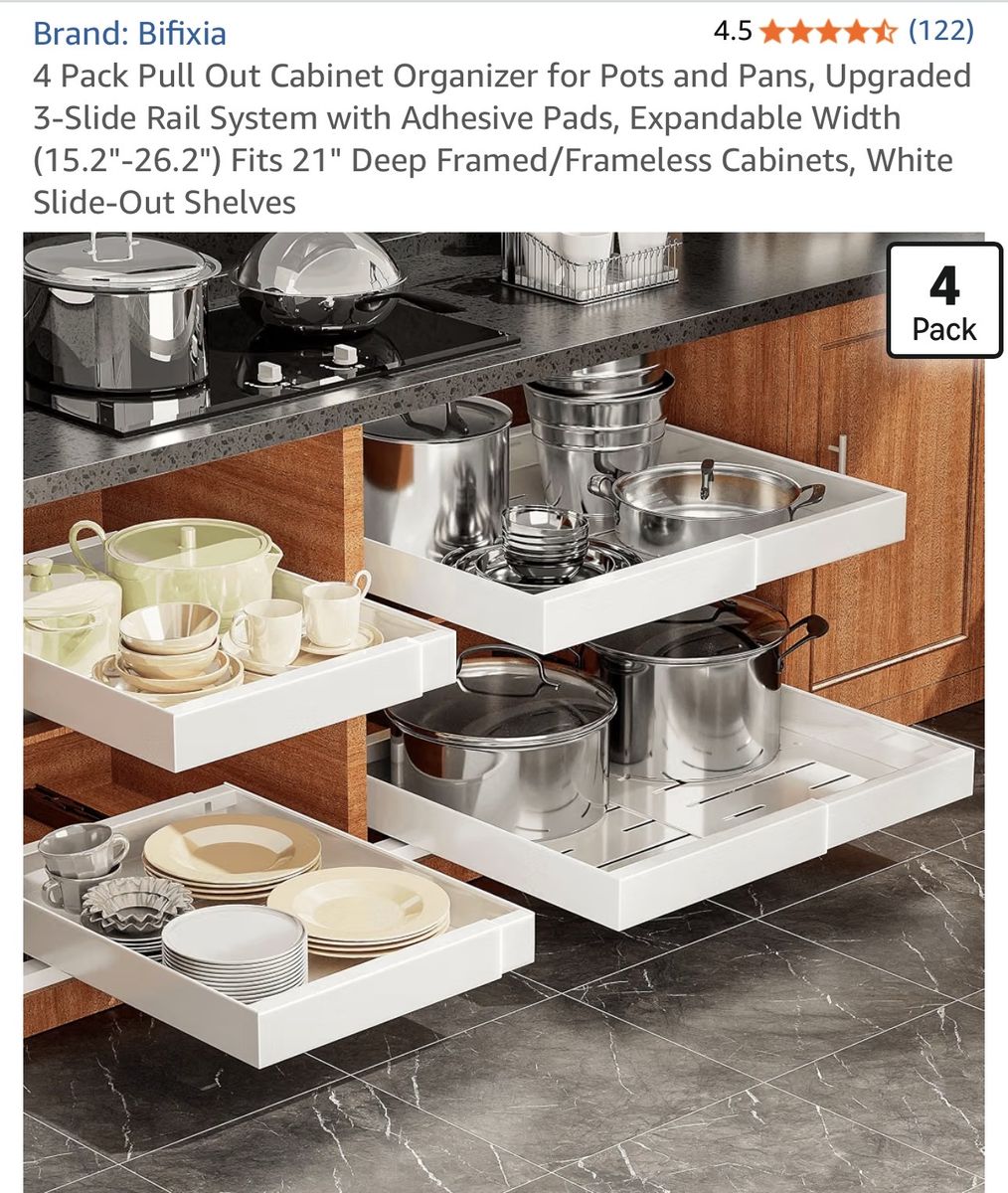 Pull out cabinet organizer with 3 slide rail system. (Pack of 4)