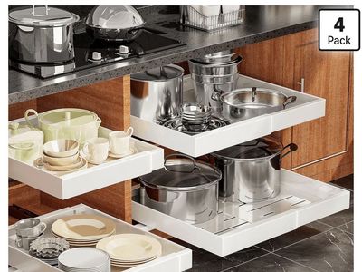 Pull out cabinet organizer with 3 slide rail system. (Pack of 4)