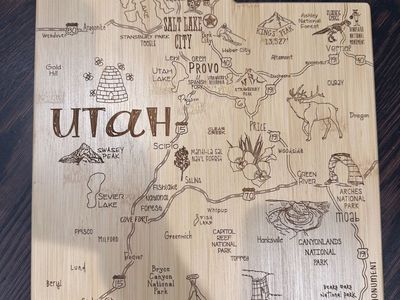 Totally Bamboo Utah State Shaped Serving & Cutting Board - Laser Engraved Map, Large