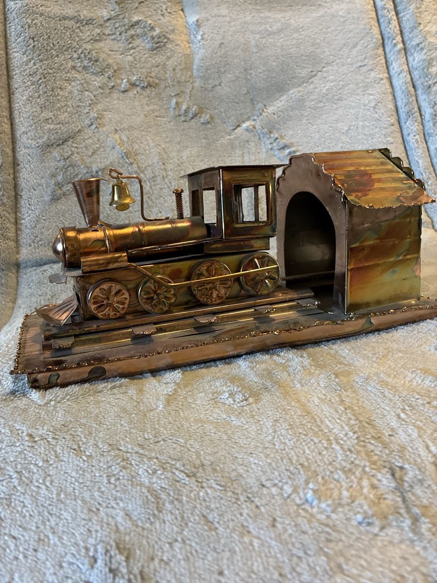 Handcrafted Metal Train on Tracks Figurine- music box plays “Chattanooga Choo Choo”