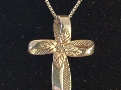 Vntg SS 925 W/12K ROSE GOLD Cross Pendant