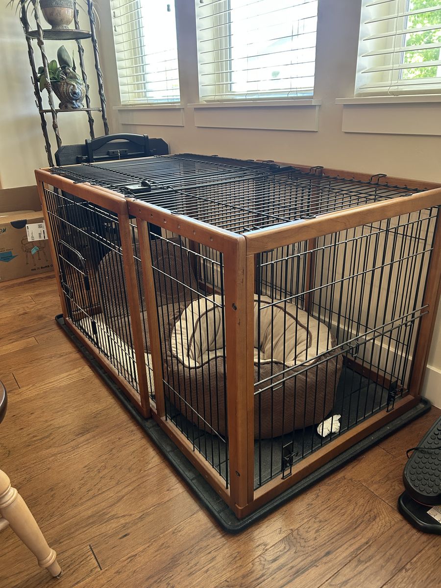 Deluxe Extra Large Wood & Black Metal Dog Crate