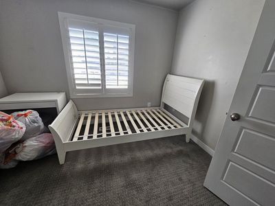 White Wood Sleigh Style Twin Bed Frame with Slats - No Mattress, Excellent Condition