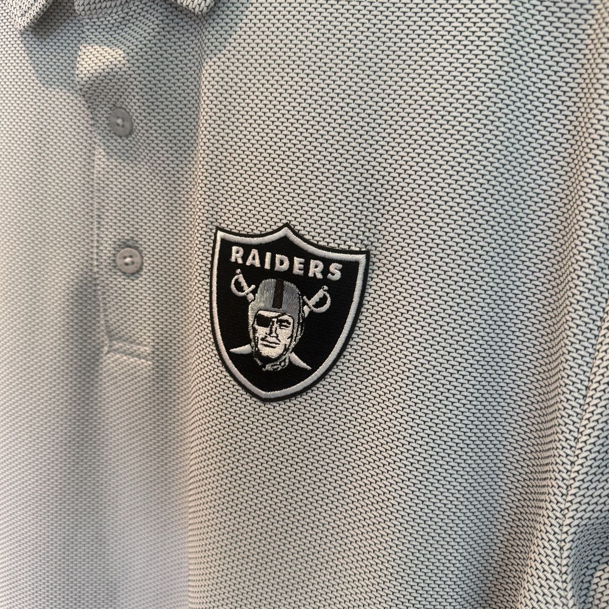 Las Vegas Raiders Men's Polo Shirt Grey/White Short Sleeve NFL Fan Apparel Size Large