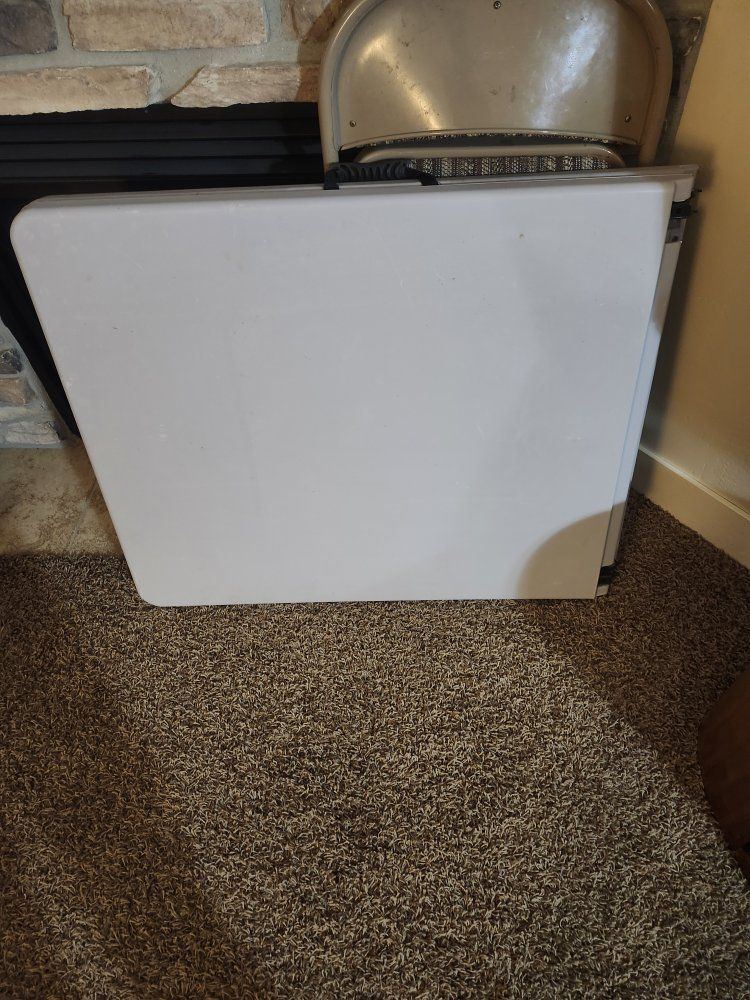 White Fold-in-Half Plastic Utility Table with 6 chairs