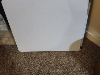 White Fold-in-Half Plastic Utility Table with 6 chairs