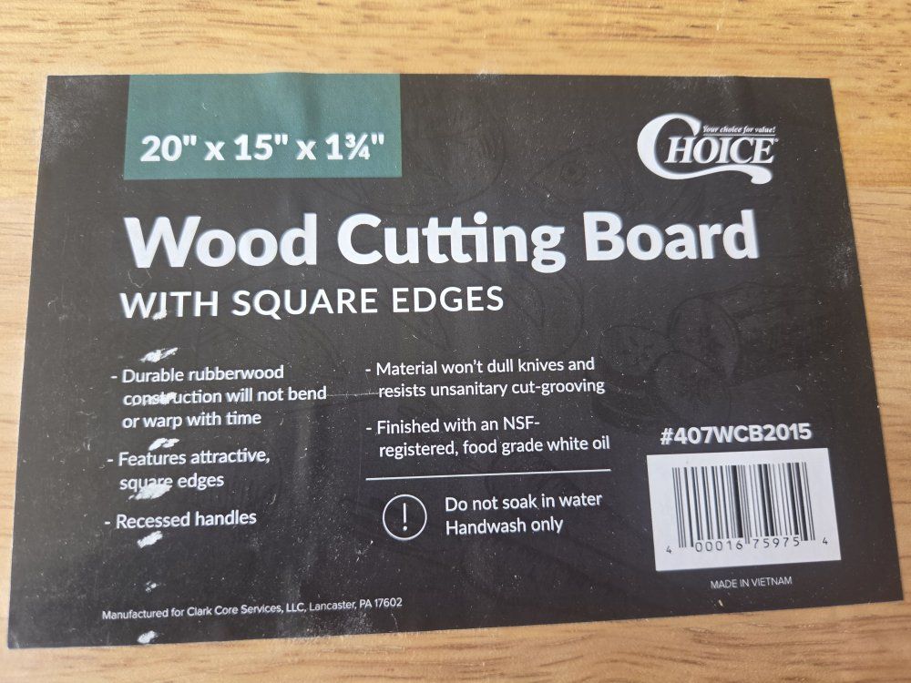 Choice 20" x 15" x 1 3/4" Wood Commercial Cutting Board Butcher Block Square Edges