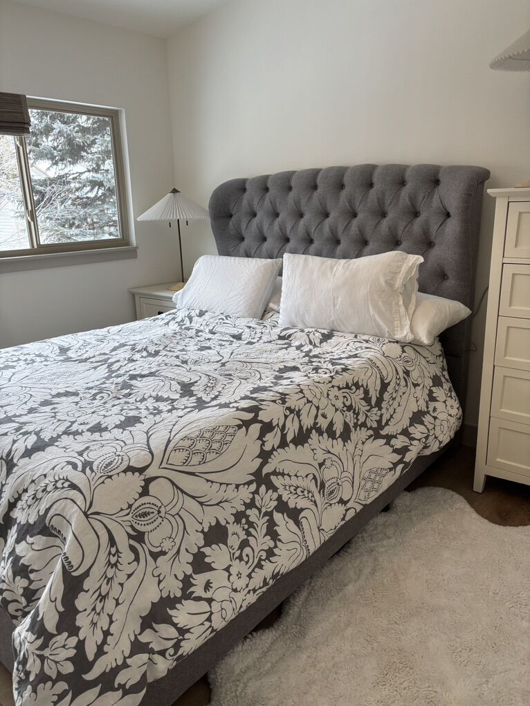 Upholstered Gray Linen Bed, Queen