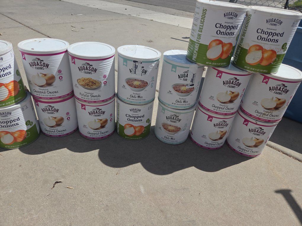 Augason Farms Emergency Food Supply: Mixed Fruits, Vegetables, Onions, Chili, Soups - 48 Cans