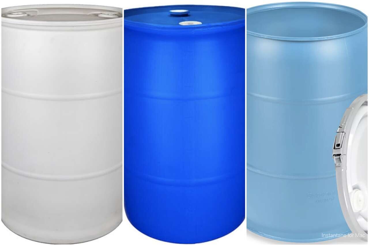 55 Gallon Plastic Barrels Plastic Drums - Food Grade - SOLID TOP - 2 Bungs - Rain Water Storage, Feed Troughs - Priced By Type