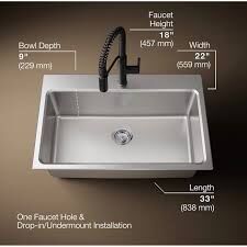Kohler Provo 33in Dual Mount Single Bowl Workstation Kitchen Sink Kit, Black Faucet 1950711 #105268