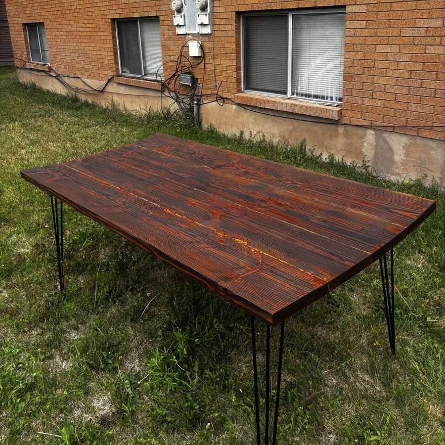 Handcrafted Solid Wood Dining Table with Hairpin Legs - Modern Farmhouse Style