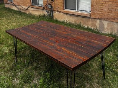 Handcrafted Solid Wood Dining Table with Hairpin Legs - Modern Farmhouse Style