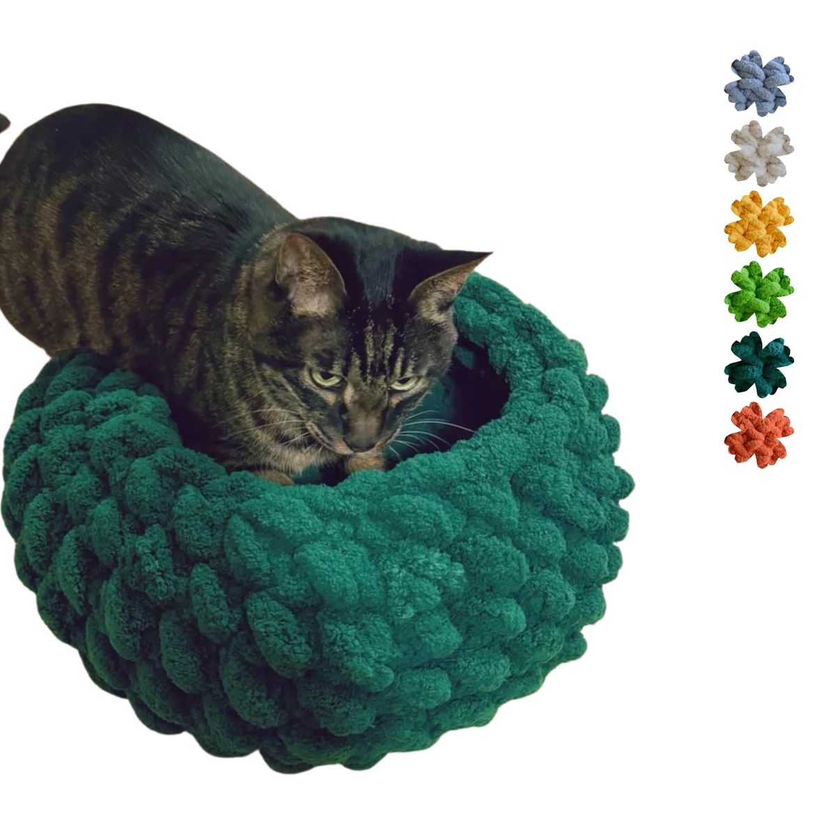 New! Urnat Cat Nest Bed, Handwoven Washable Round Cave Kitten (DGreen,M)