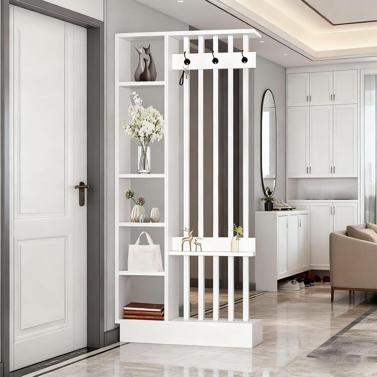 Wall Room Divider    Freestanding Room Divider with Storage Shelf, Freestanding Decor for Bedroom 39.4×9.4×80.7in)